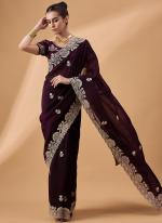 Muslin Purple Festival Wear Floral Saree